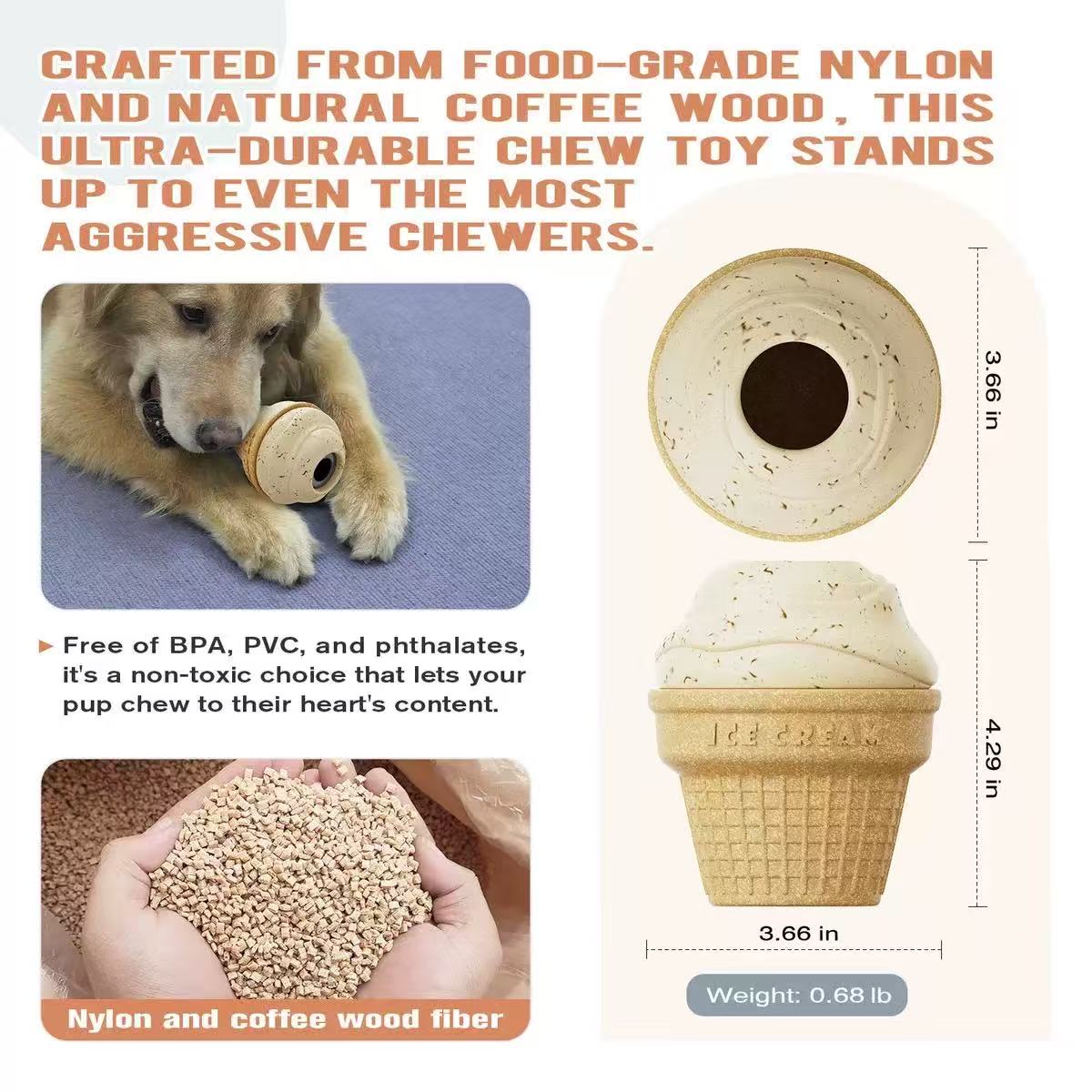 Durable Fillable Dog Chew Bone-ice cream